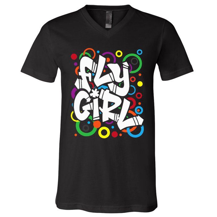 Fly Girl 80s 90s Old School Bgirl Hip Hop V-Neck T-Shirt