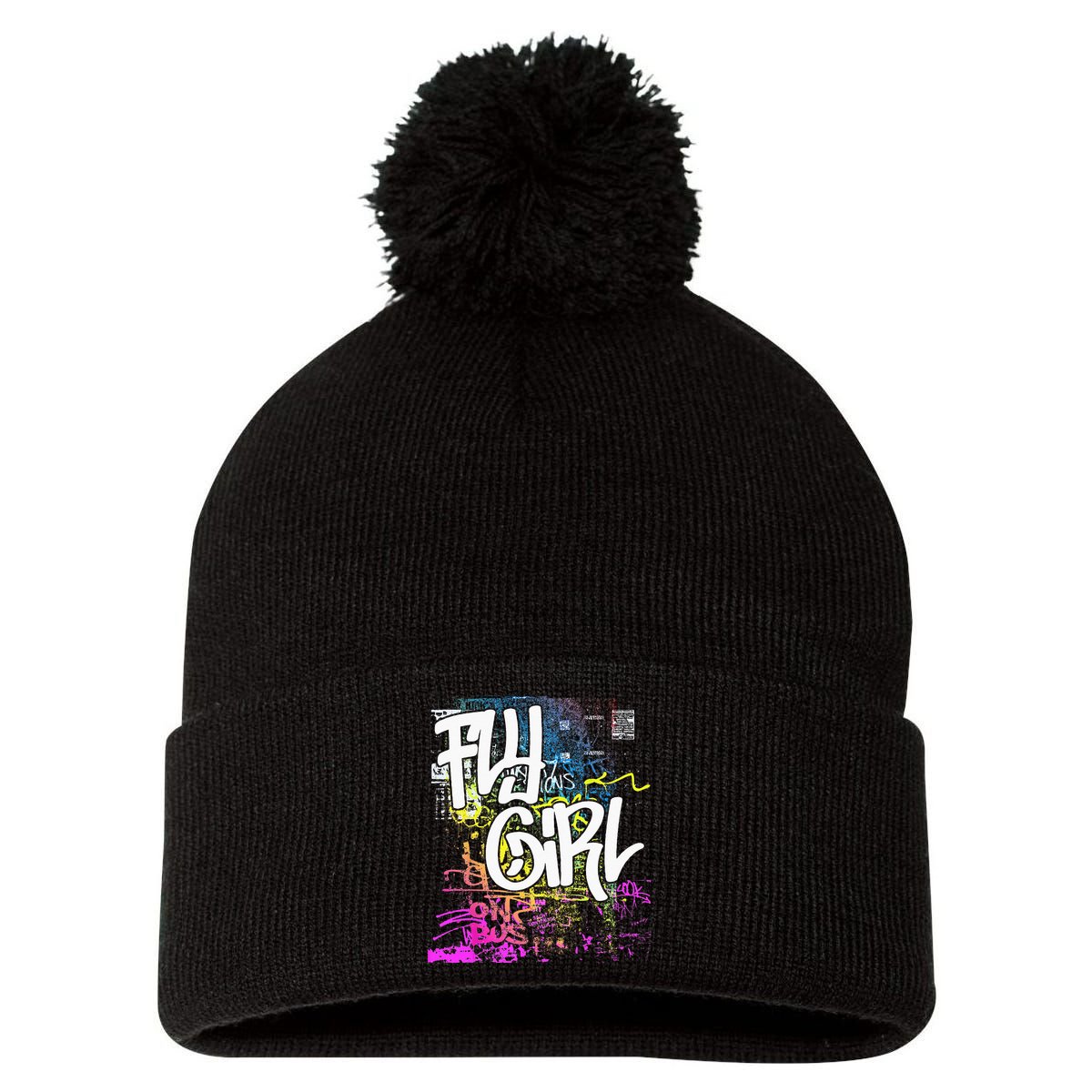 Fly Girl 80s 90s Rap BGirl Old School Hip Hop Graffiti Pom Pom 12in Knit Beanie