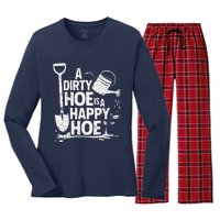 Funny Gardening A Dirty Hoe Is A Happy Hoe Sarcastic Humor Women's Long Sleeve Flannel Pajama Set 