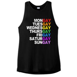 Funny Gay Agenda Mongay Tuesgay Lgbt Pride Lgbtq Awareness Gift Ladies PosiCharge Tri-Blend Wicking Tank