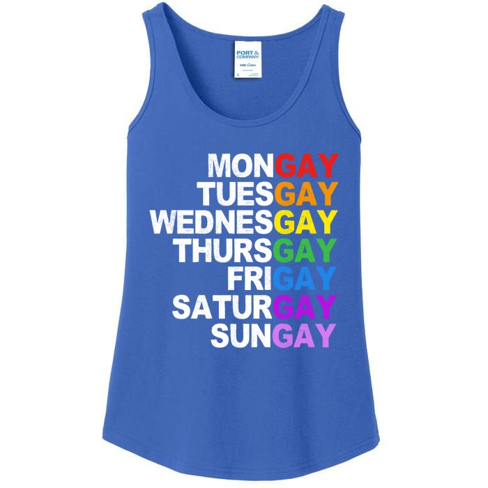 Funny Gay Agenda Mongay Tuesgay Lgbt Pride Lgbtq Awareness Gift Ladies Essential Tank