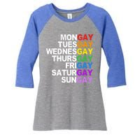 Funny Gay Agenda Mongay Tuesgay Lgbt Pride Lgbtq Awareness Gift Women's Tri-Blend 3/4-Sleeve Raglan Shirt