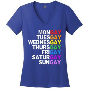 Funny Gay Agenda Mongay Tuesgay Lgbt Pride Lgbtq Awareness Gift Women's V-Neck T-Shirt