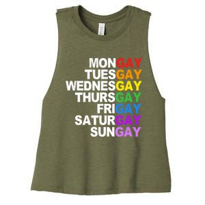 Funny Gay Agenda Mongay Tuesgay Lgbt Pride Lgbtq Awareness Gift Women's Racerback Cropped Tank