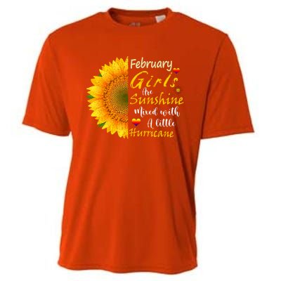 February Girls Are Sunshine Mixed Little Hurricane Sunflower Gift Cooling Performance Crew T-Shirt