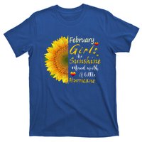 February Girls Are Sunshine Mixed Little Hurricane Sunflower Gift T-Shirt