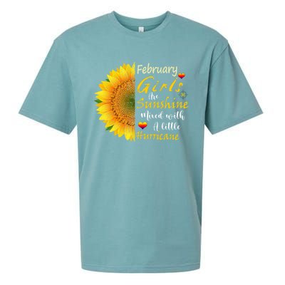 February Girls Are Sunshine Mixed Little Hurricane Sunflower Gift Sueded Cloud Jersey T-Shirt