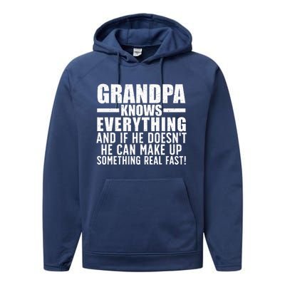 Funny Grandpa Art For Grandpa  Grandfathers Day Papi Performance Fleece Hoodie