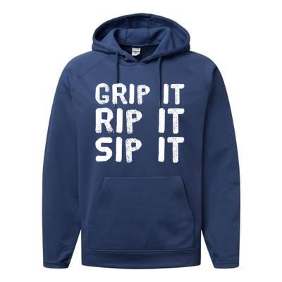 Funny Golf And Beer Grip It Rip It Sip It Gift Cool Gift Performance Fleece Hoodie