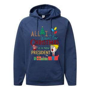 Funny Gifts All I Want For Christmas Is A New President Xmas Performance Fleece Hoodie