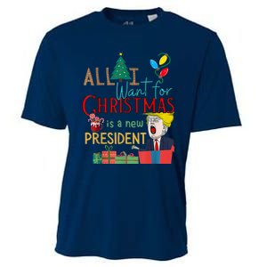 Funny Gifts All I Want For Christmas Is A New President Xmas Cooling Performance Crew T-Shirt