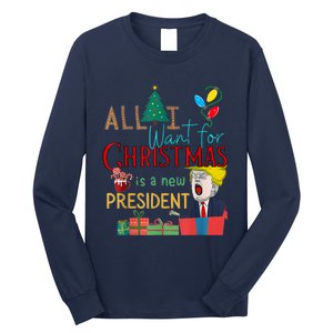 Funny Gifts All I Want For Christmas Is A New President Xmas Long Sleeve Shirt