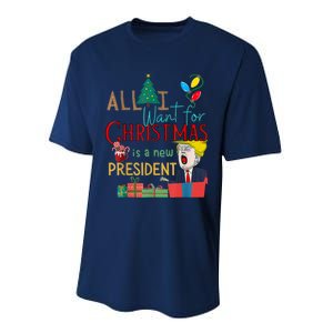 Funny Gifts All I Want For Christmas Is A New President Xmas Performance Sprint T-Shirt