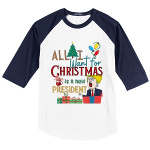 Funny Gifts All I Want For Christmas Is A New President Xmas Baseball Sleeve Shirt