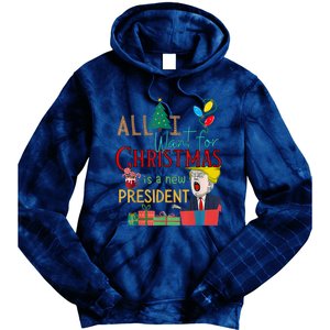 Funny Gifts All I Want For Christmas Is A New President Xmas Tie Dye Hoodie