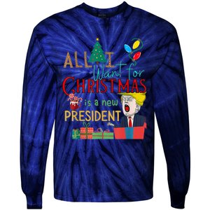 Funny Gifts All I Want For Christmas Is A New President Xmas Tie-Dye Long Sleeve Shirt