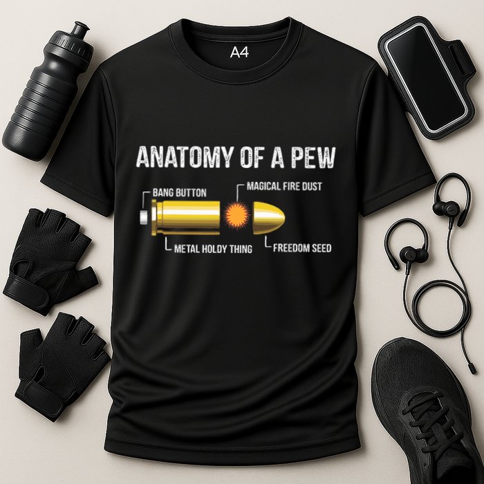 Funny Gun Ammo Bullet Gift  Anatomy Of A Pew  Cooling Performance Crew T-Shirt