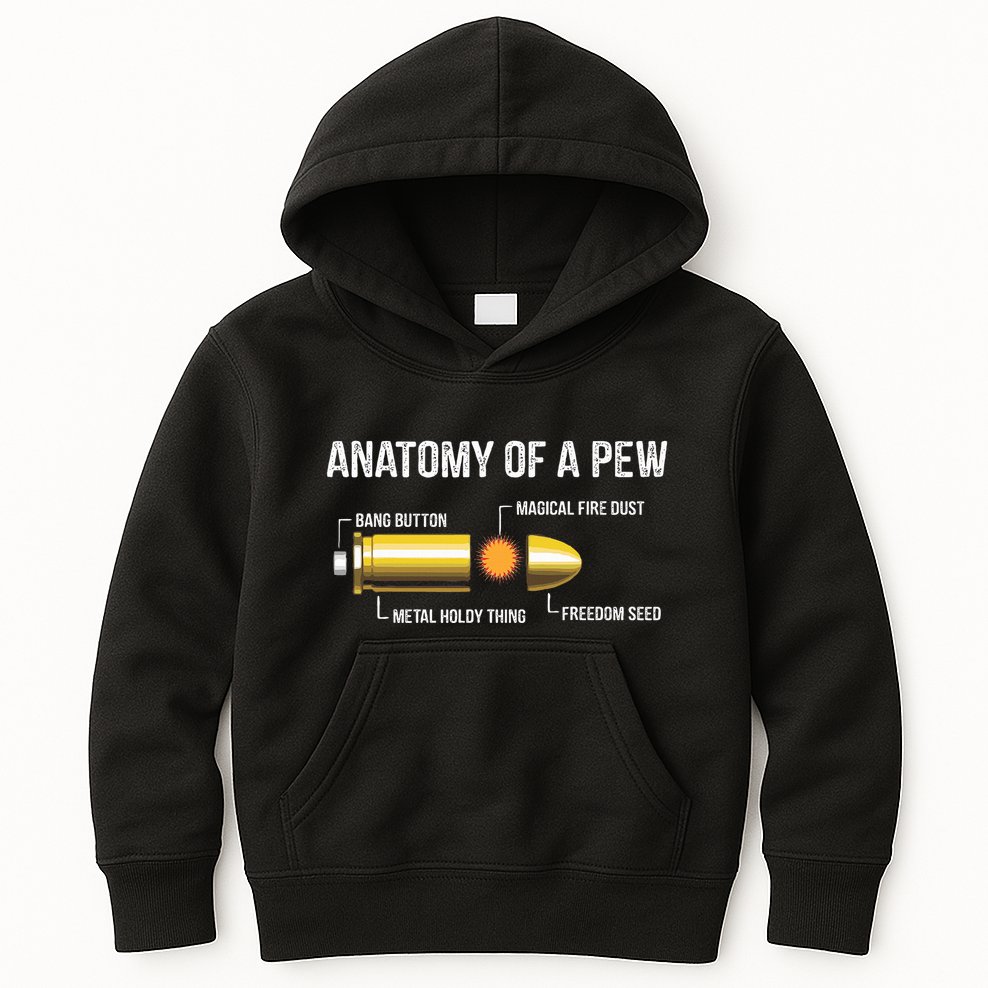 Funny Gun Ammo Bullet Gift  Anatomy Of A Pew  Kids Hoodie