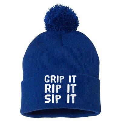 Funny Golf And Beer Grip It Rip It Sip It Gift Cute Gift Pom Pom 12in Knit Beanie