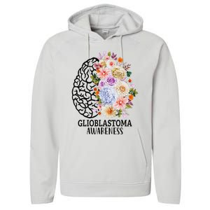 Floral Glioblastoma Awareness Month Brain Cancer Performance Fleece Hoodie