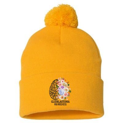 Floral Glioblastoma Awareness Month Brain Cancer Pom Pom 12in Knit Beanie