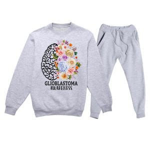 Floral Glioblastoma Awareness Month Brain Cancer Premium Crewneck Sweatsuit Set