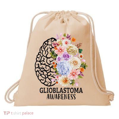 Floral Glioblastoma Awareness Month Brain Cancer Drawstring Bag