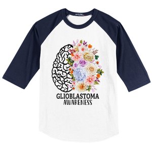 Floral Glioblastoma Awareness Month Brain Cancer Baseball Sleeve Shirt