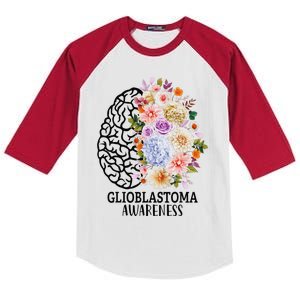 Floral Glioblastoma Awareness Month Brain Cancer Kids Colorblock Raglan Jersey