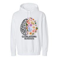 Floral Glioblastoma Awareness Month Brain Cancer Garment-Dyed Fleece Hoodie