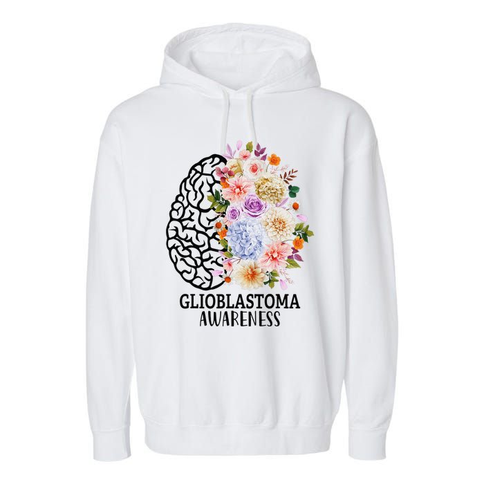 Floral Glioblastoma Awareness Month Brain Cancer Garment-Dyed Fleece Hoodie