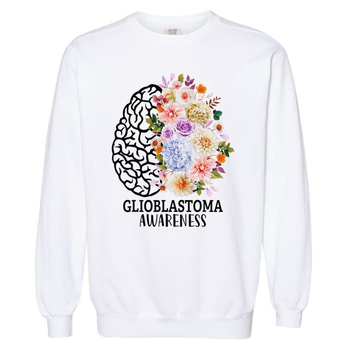 Floral Glioblastoma Awareness Month Brain Cancer Garment-Dyed Sweatshirt