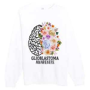 Floral Glioblastoma Awareness Month Brain Cancer Premium Crewneck Sweatshirt