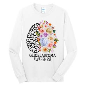 Floral Glioblastoma Awareness Month Brain Cancer Tall Long Sleeve T-Shirt