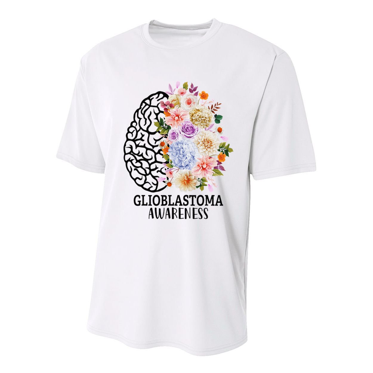 Floral Glioblastoma Awareness Month Brain Cancer Youth Performance Sprint T-Shirt