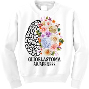 Floral Glioblastoma Awareness Month Brain Cancer Kids Sweatshirt