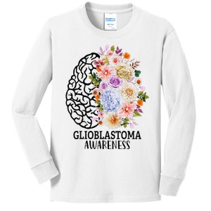 Floral Glioblastoma Awareness Month Brain Cancer Kids Long Sleeve Shirt