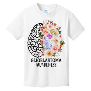 Floral Glioblastoma Awareness Month Brain Cancer Kids T-Shirt