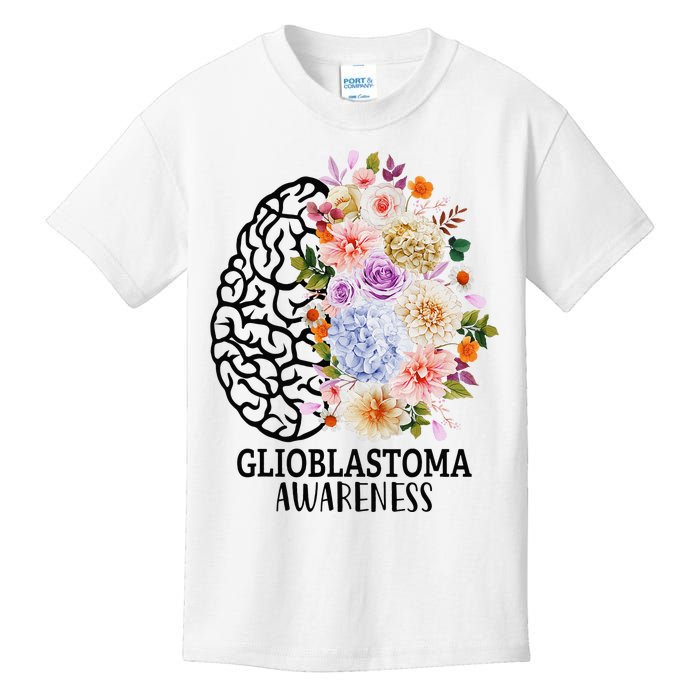 Floral Glioblastoma Awareness Month Brain Cancer Kids T-Shirt