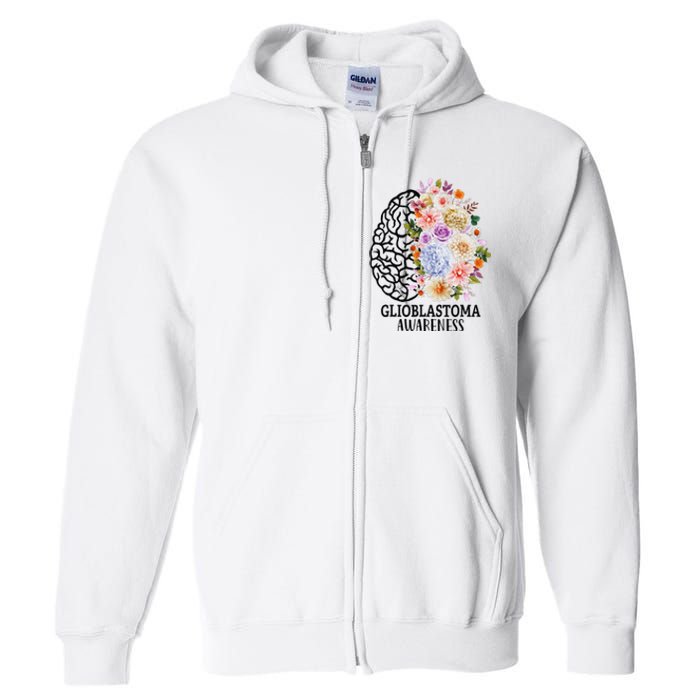 Floral Glioblastoma Awareness Month Brain Cancer Full Zip Hoodie