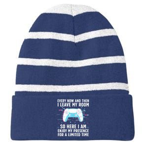 Funny Gamer Art For Gaming Gamer Video Game Lover Striped Beanie with Solid Band