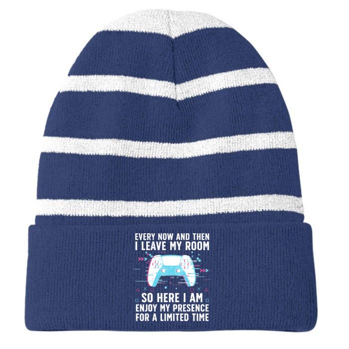 Funny Gamer Art For Gaming Gamer Video Game Lover Striped Beanie with Solid Band