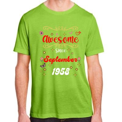 Funny Gift Awesome Since September 1958 Birthday Flowers & Butterflies Adult ChromaSoft Performance T-Shirt