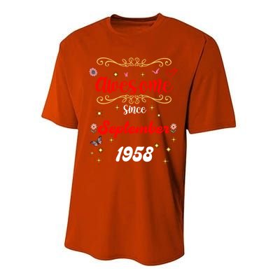 Funny Gift Awesome Since September 1958 Birthday Flowers & Butterflies Performance Sprint T-Shirt