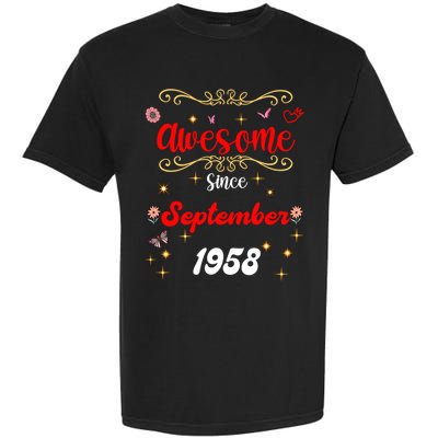 Funny Gift Awesome Since September 1958 Birthday Flowers & Butterflies Garment-Dyed Heavyweight T-Shirt