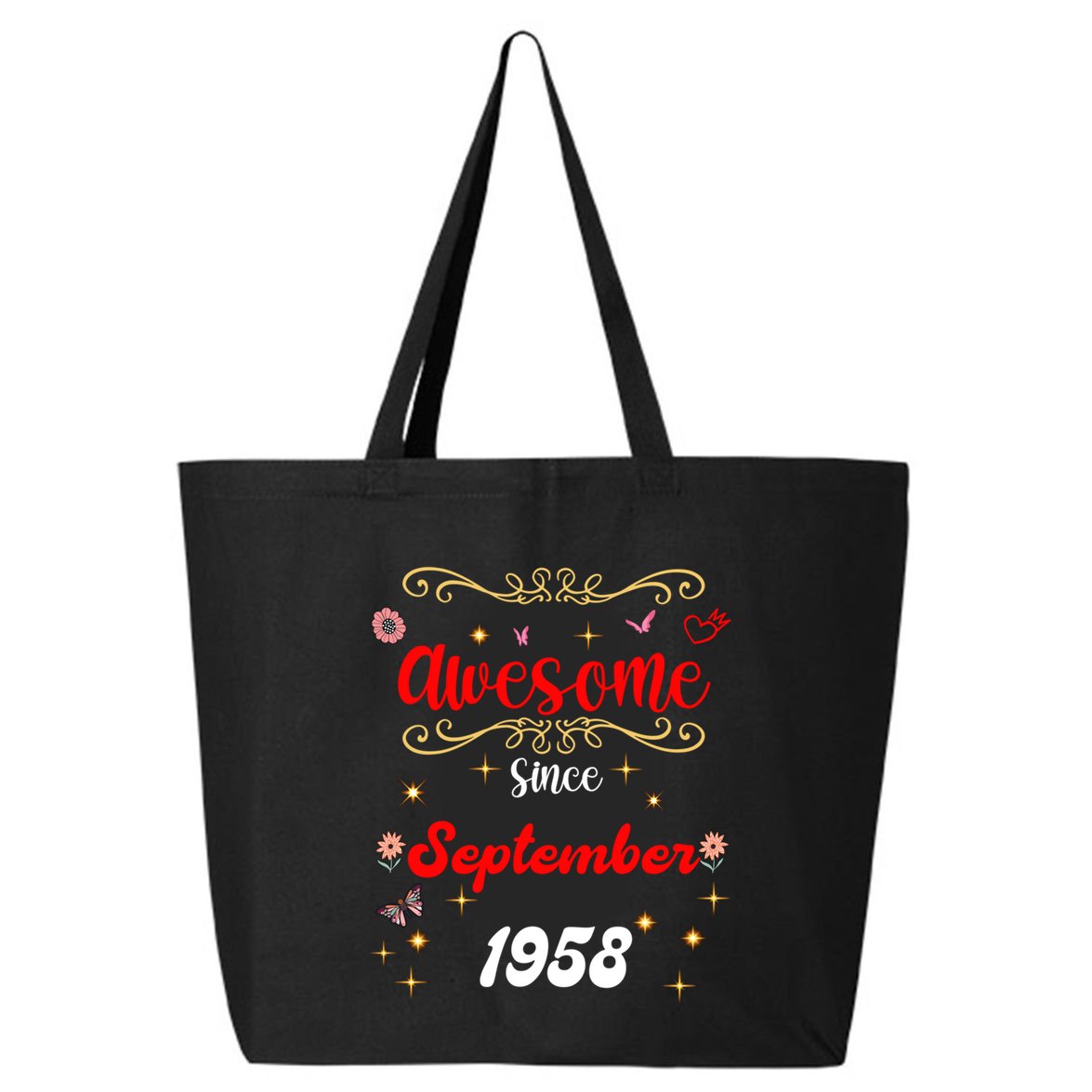 Funny Gift Awesome Since September 1958 Birthday Flowers & Butterflies 25L Jumbo Tote