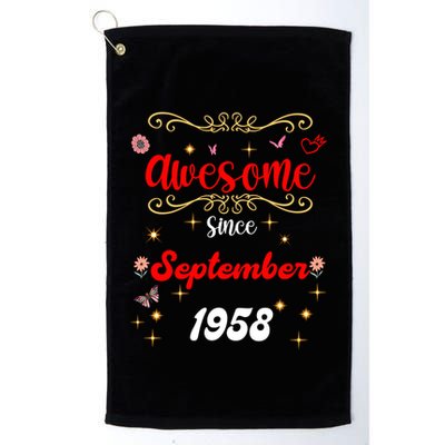 Funny Gift Awesome Since September 1958 Birthday Flowers & Butterflies Golf Towel