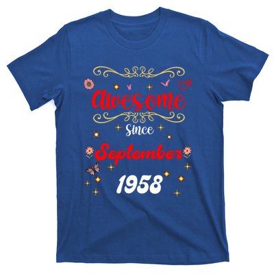 Funny Gift Awesome Since September 1958 Birthday Flowers & Butterflies T-Shirt