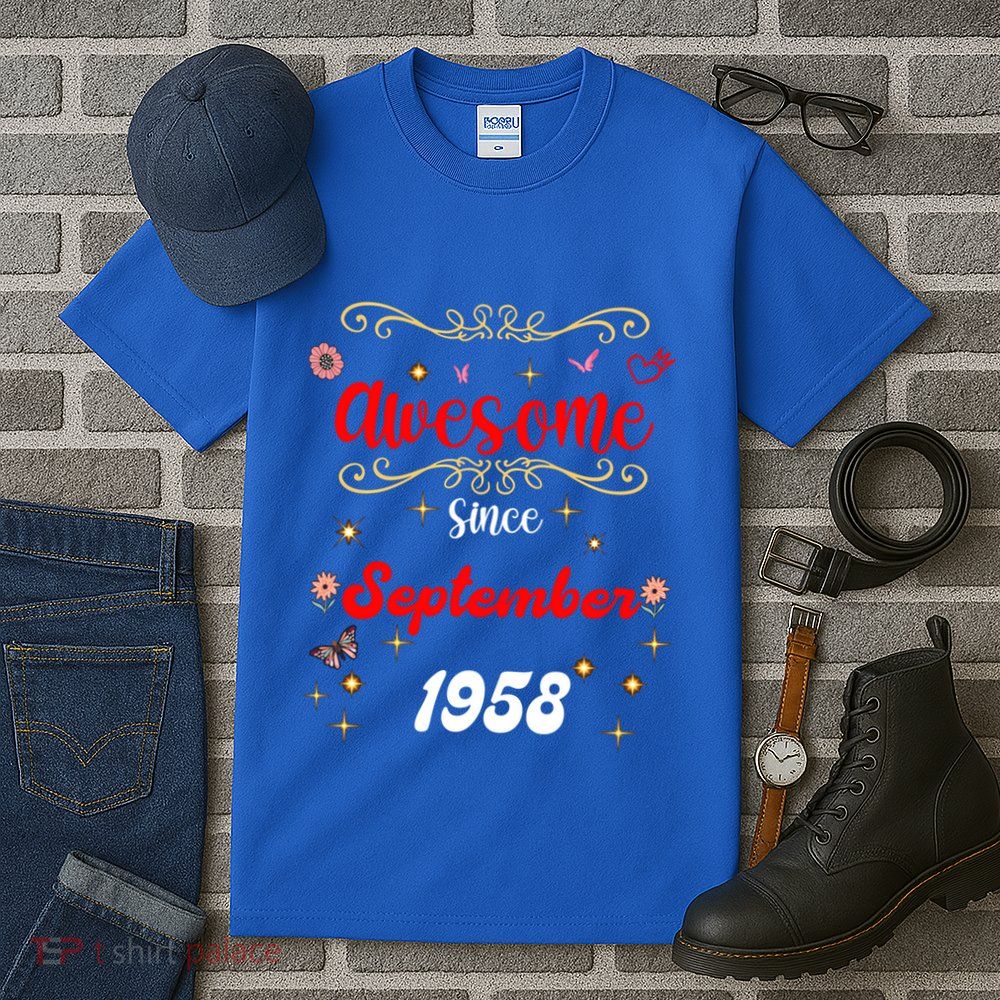 Funny Gift Awesome Since September 1958 Birthday Flowers & Butterflies Tall T-Shirt