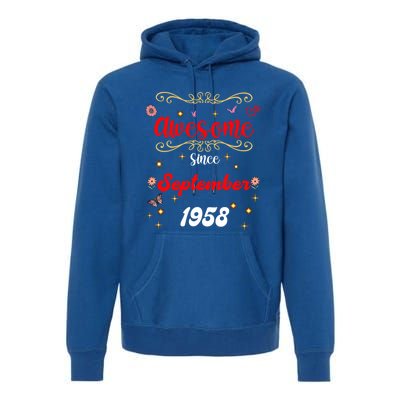 Funny Gift Awesome Since September 1958 Birthday Flowers & Butterflies Premium Hoodie